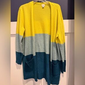 a new day Colorblock Cardigan in Yellow and Teal Size L NWOT
